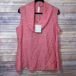 Chalet boho linen sleeveless red cowl neck B0325